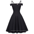 Belle Poque Spaghetti Straps High Stretchy A-Line Schwarz Retro Vintage Swing Kleid BP000390-1